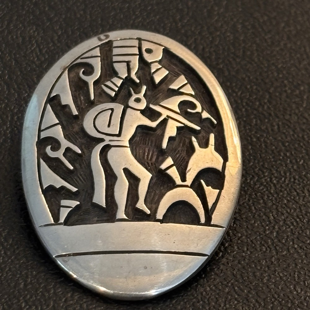 Vintage Native American Hopi Sterling Silver Overlay Pendant Brooch Signed
